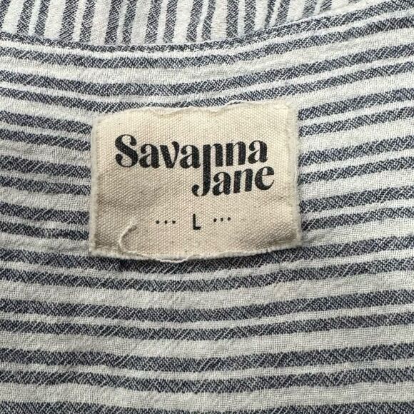 Savanna Jane Striped Embroidered Sleeveless Blue White Tank Top Women’s Large - Picture 5 of 5